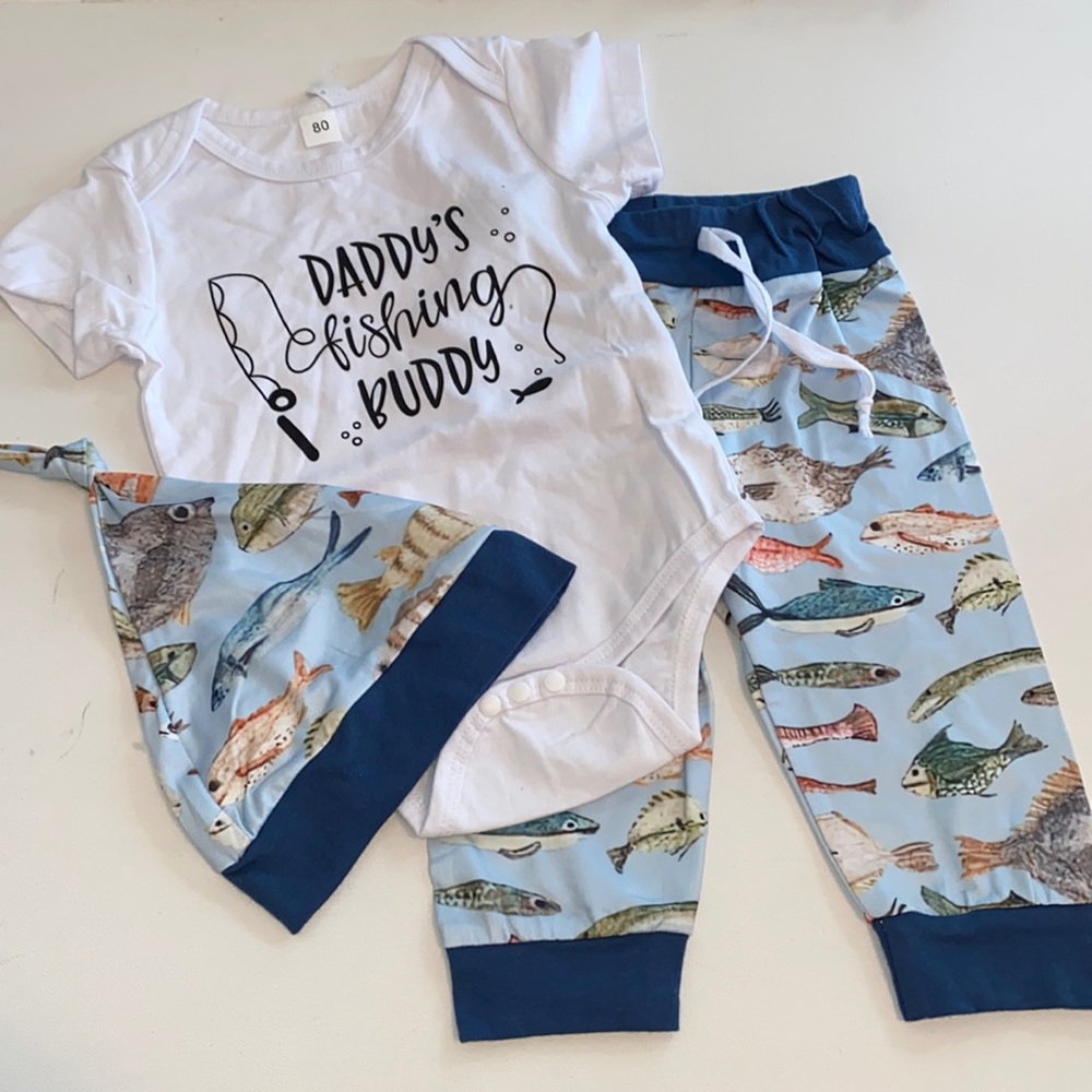 Daddy Fishing Buddy Onesie Set NWT
